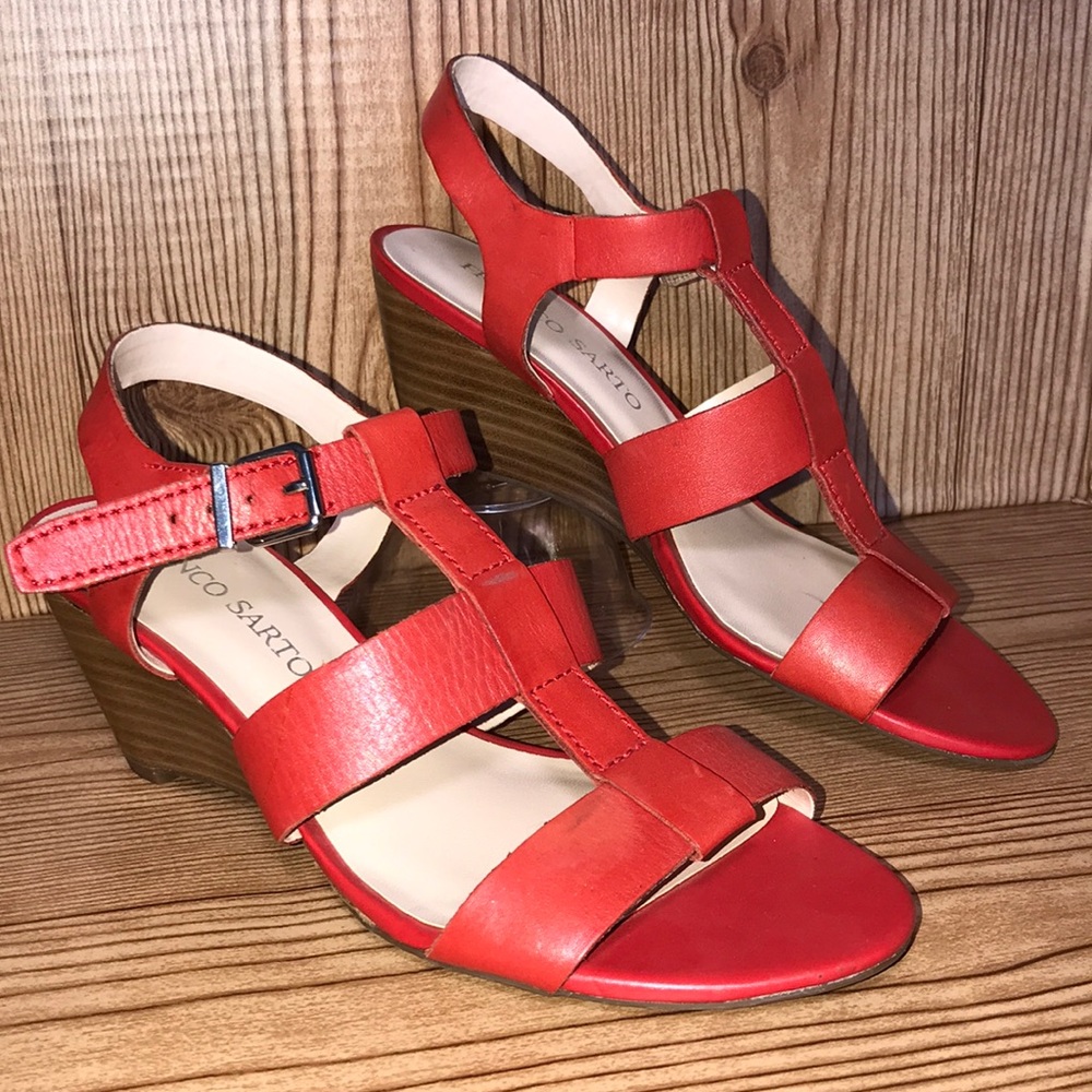 🌻$10🌻 Franco Sarto red leather wedge sandals